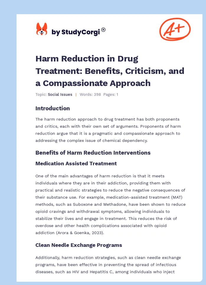 Harm Reduction in Drug Treatment: Benefits, Criticism, and a Compassionate Approach. Page 1