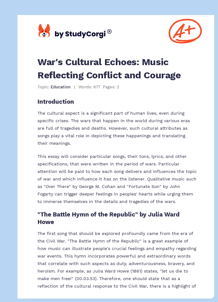 War's Cultural Echoes: Music Reflecting Conflict and Courage. Page 1
