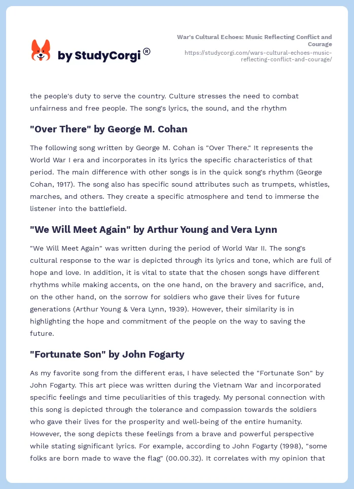 War's Cultural Echoes: Music Reflecting Conflict and Courage. Page 2
