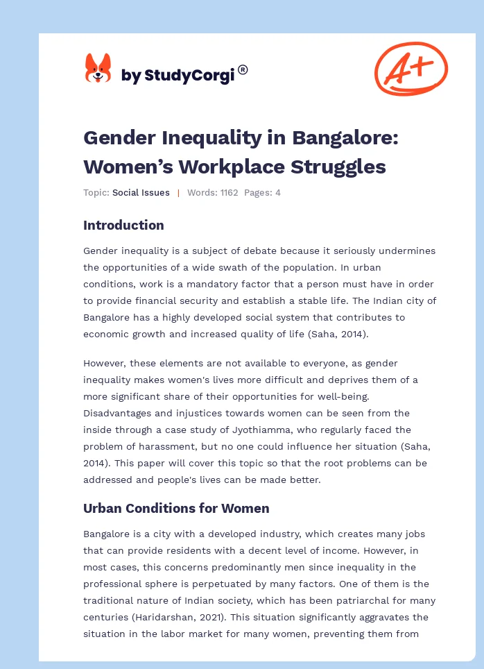 Gender Inequality in Bangalore: Women’s Workplace Struggles. Page 1