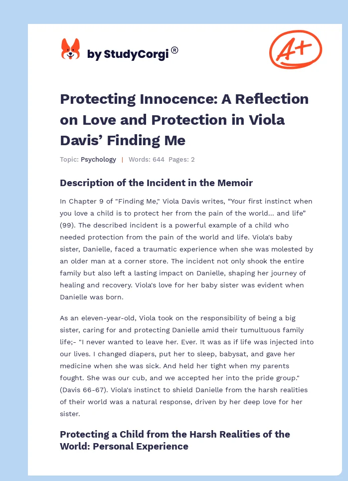 Protecting Innocence: A Reflection on Love and Protection in Viola Davis’ Finding Me. Page 1