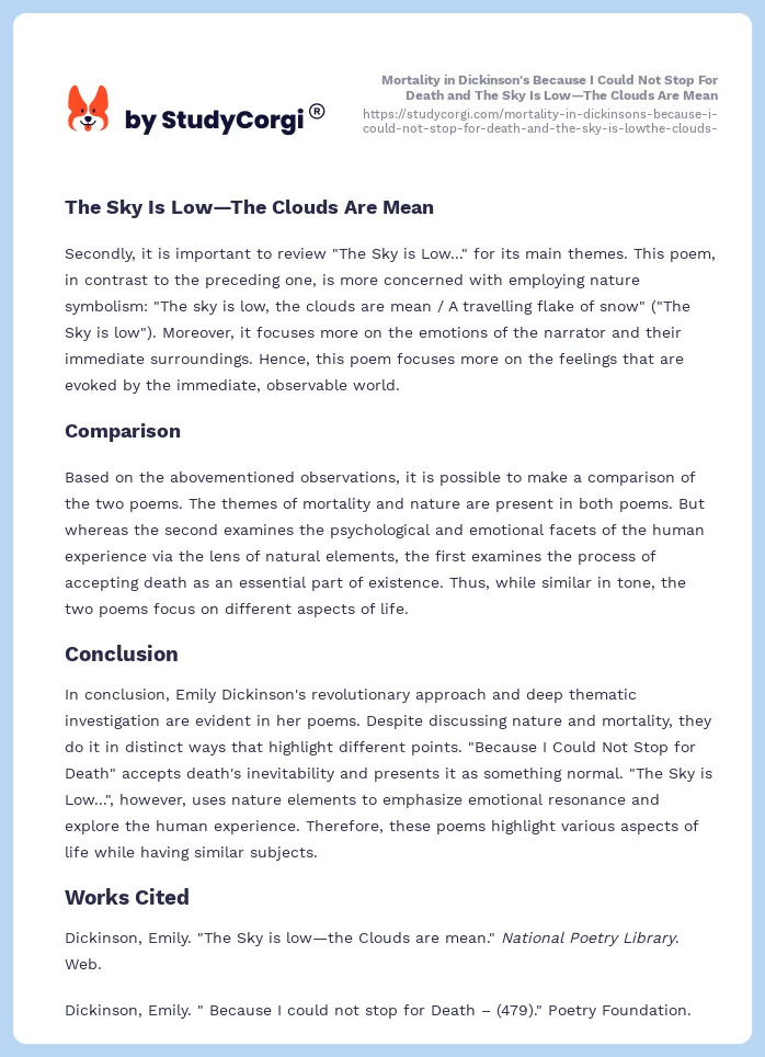 Mortality in Dickinson's Because I Could Not Stop For Death and The Sky Is Low—The Clouds Are Mean. Page 2