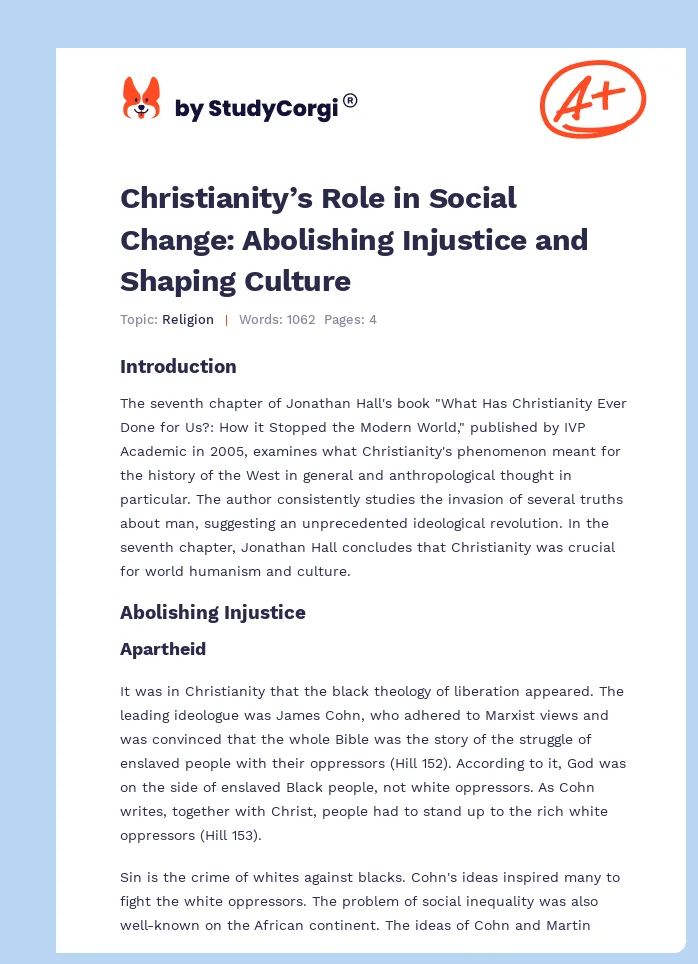 Christianity’s Role in Social Change: Abolishing Injustice and Shaping Culture. Page 1