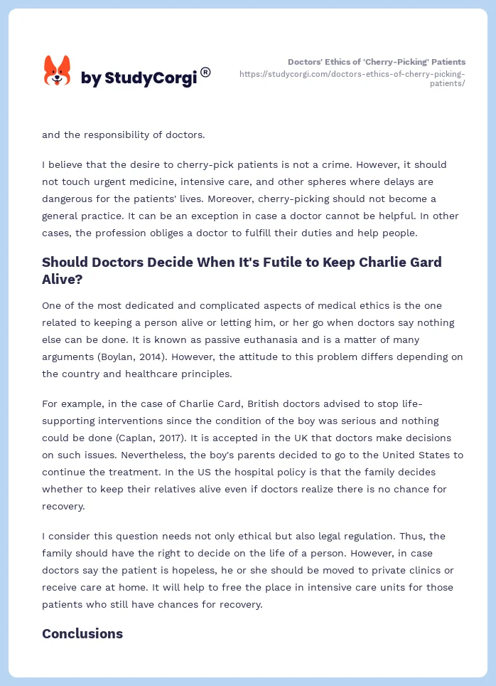 Doctors' Ethics of 'Cherry-Picking' Patients. Page 2