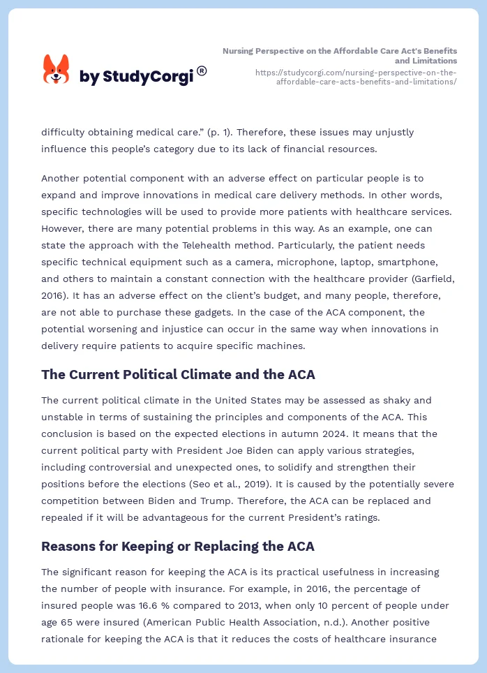 Nursing Perspective on the Affordable Care Act's Benefits and Limitations. Page 2