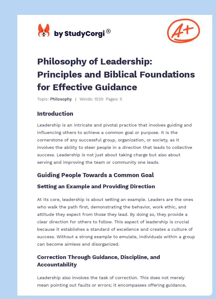 Philosophy of Leadership: Principles and Biblical Foundations for Effective Guidance. Page 1