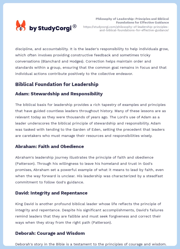 Philosophy of Leadership: Principles and Biblical Foundations for Effective Guidance. Page 2