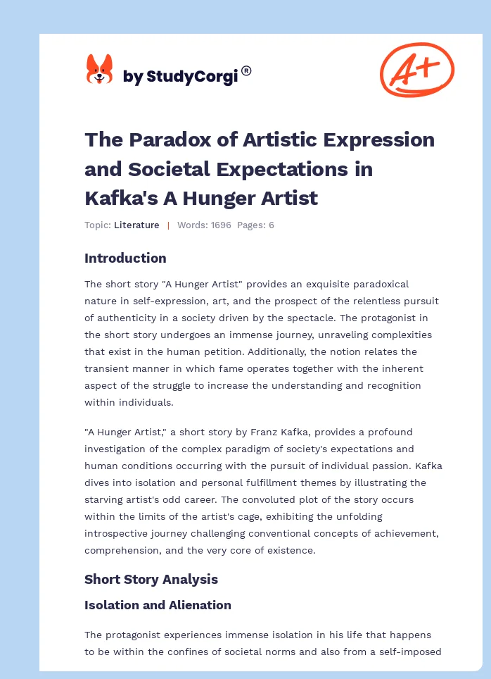 The Paradox of Artistic Expression and Societal Expectations in Kafka's A Hunger Artist. Page 1