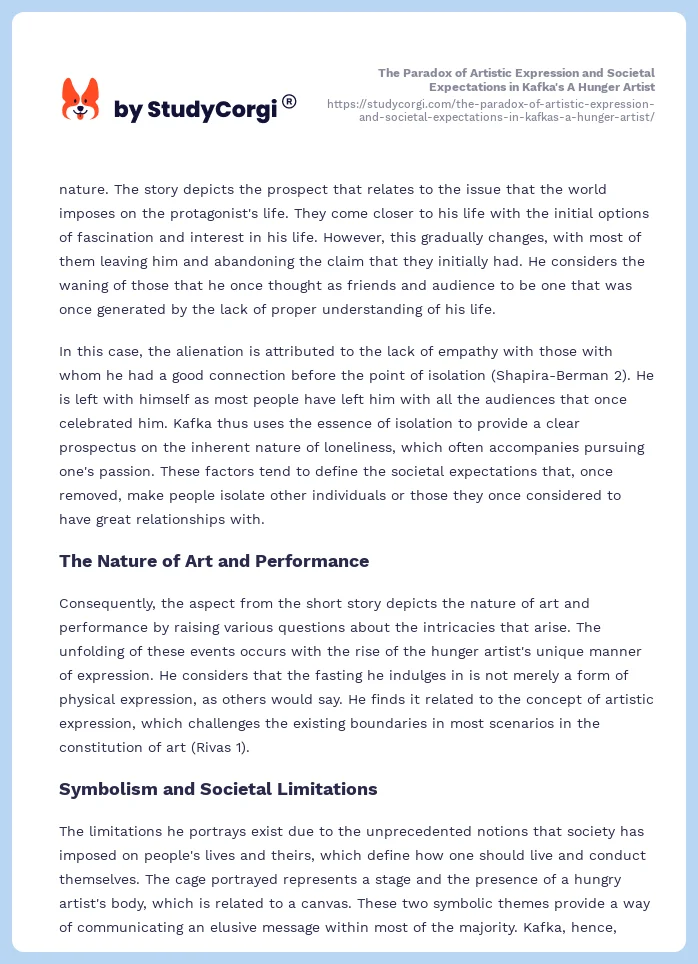 The Paradox of Artistic Expression and Societal Expectations in Kafka's A Hunger Artist. Page 2