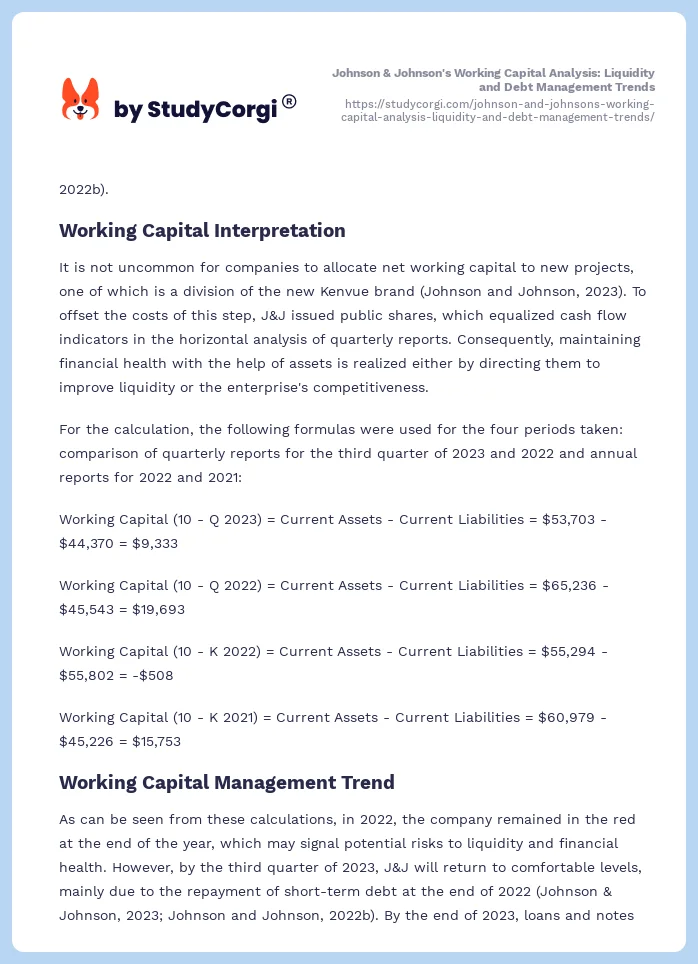 Johnson & Johnson's Working Capital Analysis: Liquidity and Debt Management Trends. Page 2