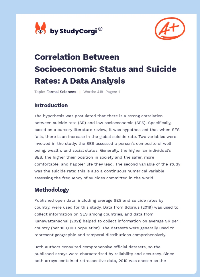 Correlation Between Socioeconomic Status and Suicide Rates: A Data Analysis. Page 1