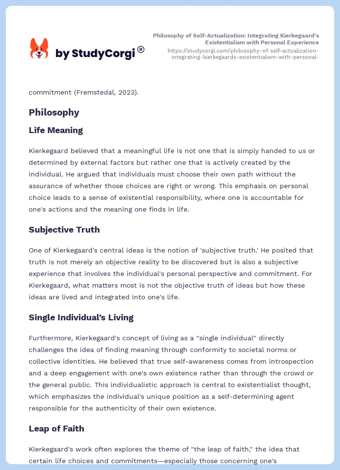 Philosophy of Self-Actualization: Integrating Kierkegaard’s Existentialism with Personal Experience. Page 2