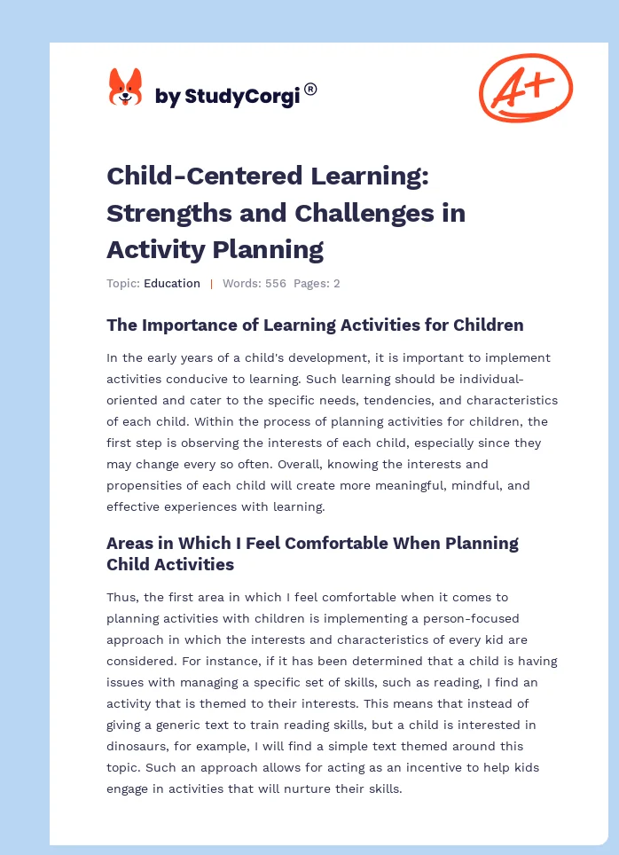 Child-Centered Learning: Strengths and Challenges in Activity Planning. Page 1