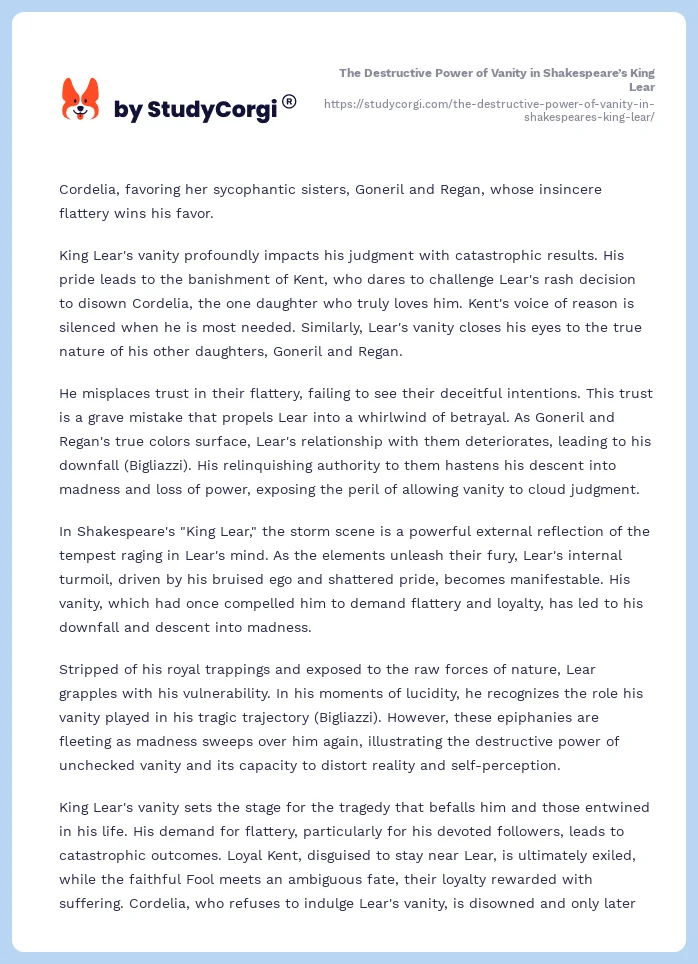 The Destructive Power of Vanity in Shakespeare’s King Lear. Page 2