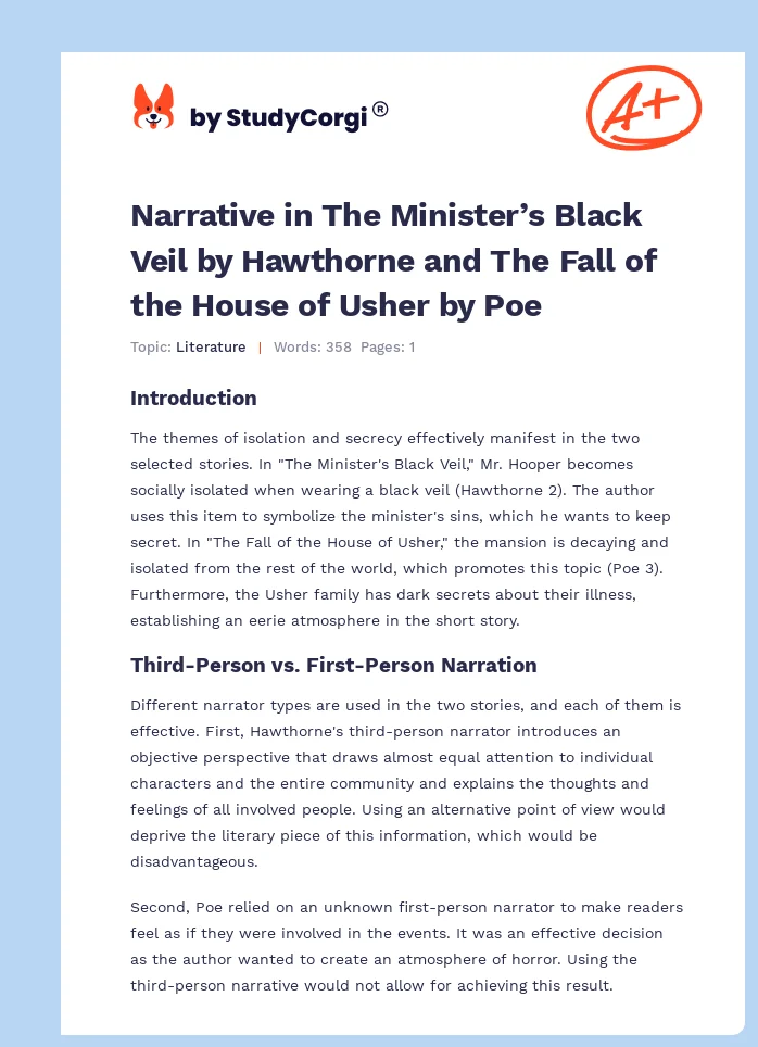 Narrative in The Minister’s Black Veil by Hawthorne and The Fall of the House of Usher by Poe. Page 1