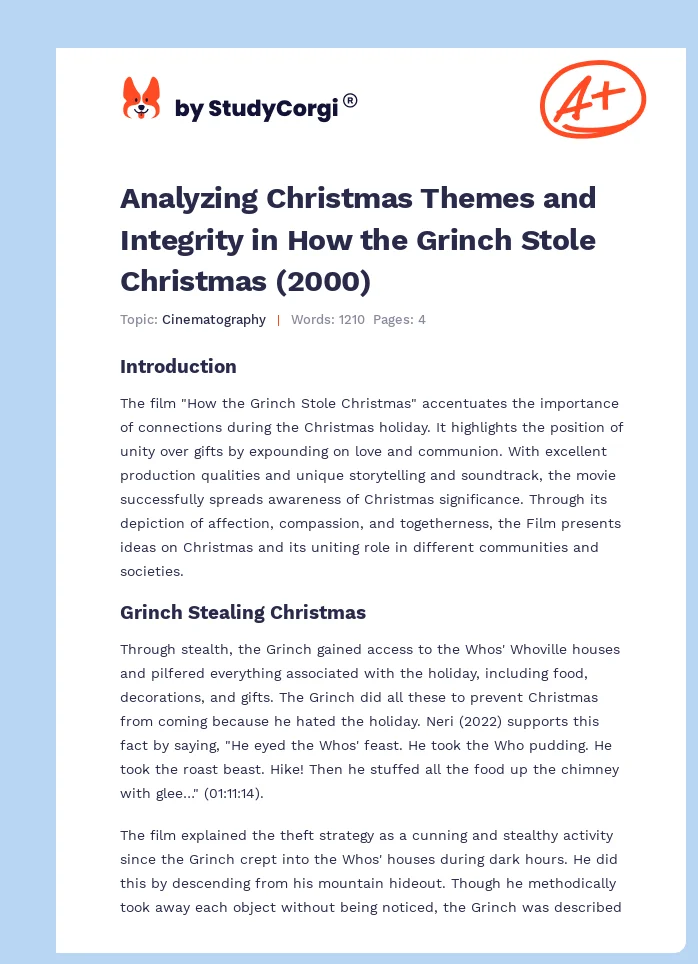 Analyzing Christmas Themes and Integrity in How the Grinch Stole Christmas (2000). Page 1