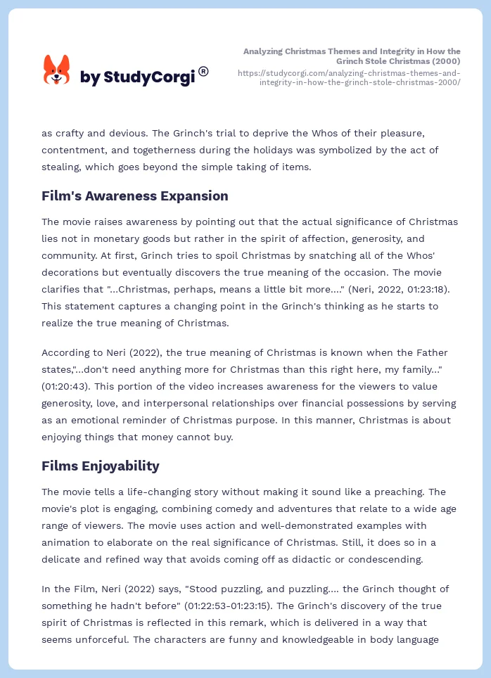 Analyzing Christmas Themes and Integrity in How the Grinch Stole Christmas (2000). Page 2