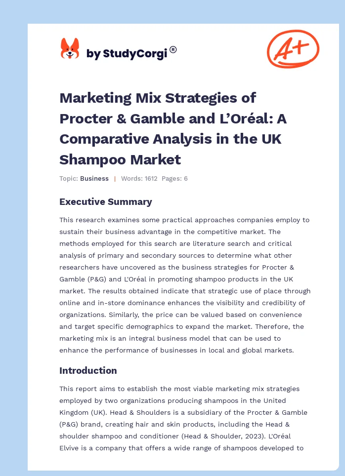 Marketing Mix Strategies of Procter & Gamble and L’Oréal: A Comparative Analysis in the UK Shampoo Market. Page 1