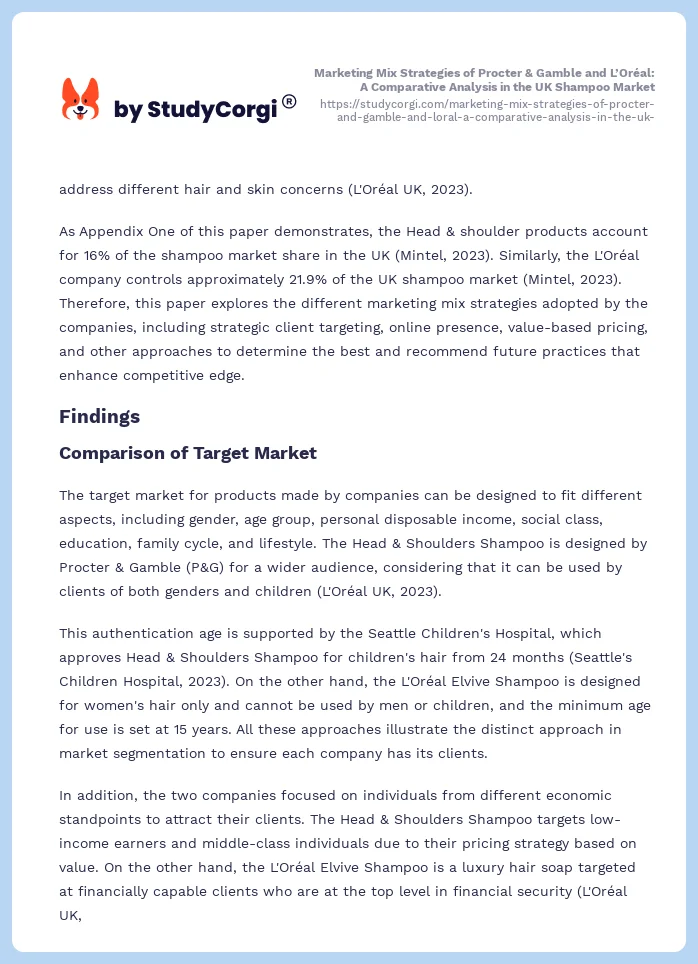 Marketing Mix Strategies of Procter & Gamble and L’Oréal: A Comparative Analysis in the UK Shampoo Market. Page 2