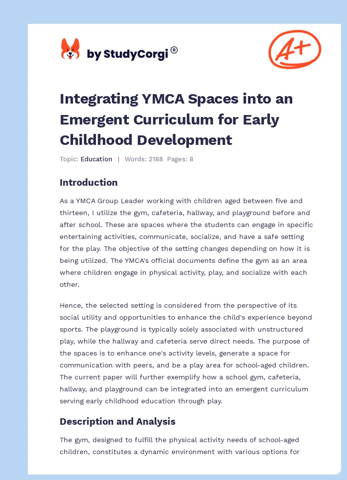 Integrating YMCA Spaces into an Emergent Curriculum for Early Childhood Development. Page 1