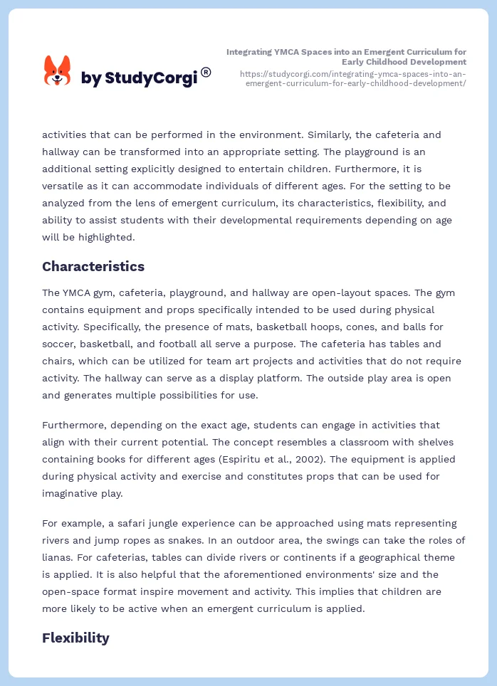 Integrating YMCA Spaces into an Emergent Curriculum for Early Childhood Development. Page 2