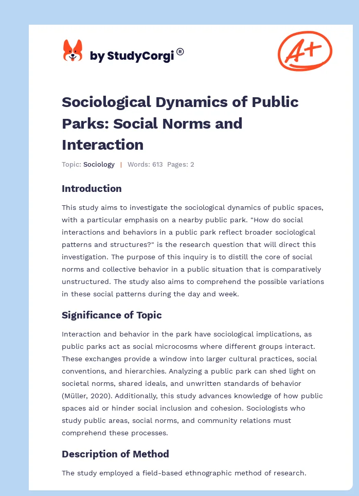 Sociological Dynamics of Public Parks: Social Norms and Interaction. Page 1