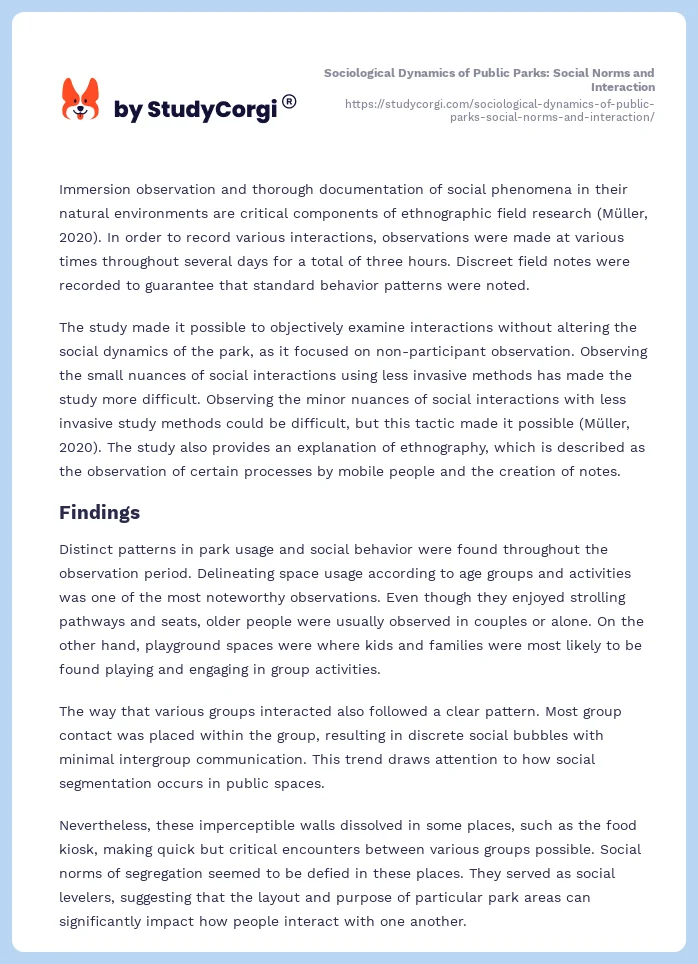 Sociological Dynamics of Public Parks: Social Norms and Interaction. Page 2