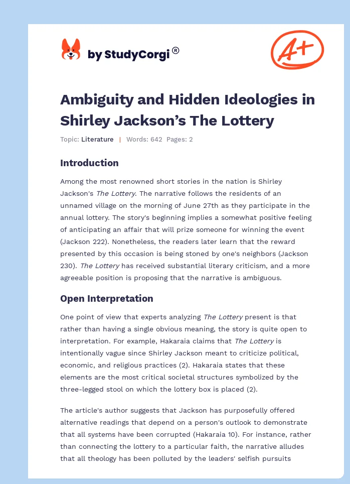 Ambiguity and Hidden Ideologies in Shirley Jackson’s The Lottery. Page 1