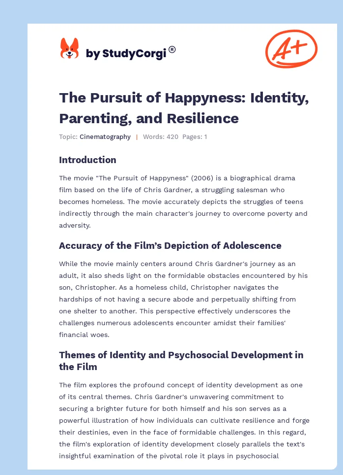 The Pursuit of Happyness: Identity, Parenting, and Resilience. Page 1