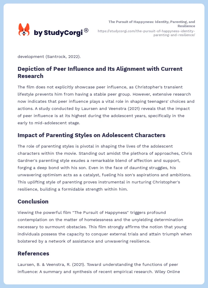 The Pursuit of Happyness: Identity, Parenting, and Resilience. Page 2
