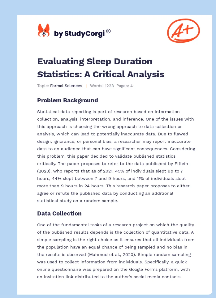 Evaluating Sleep Duration Statistics: A Critical Analysis. Page 1