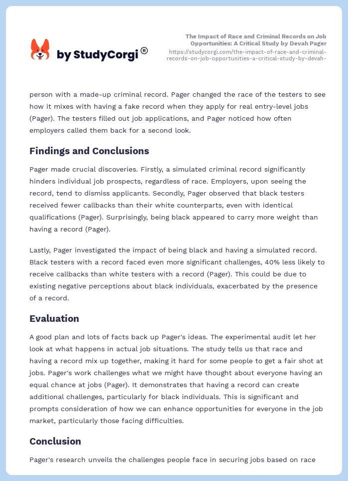 The Impact of Race and Criminal Records on Job Opportunities: A Critical Study by Devah Pager. Page 2