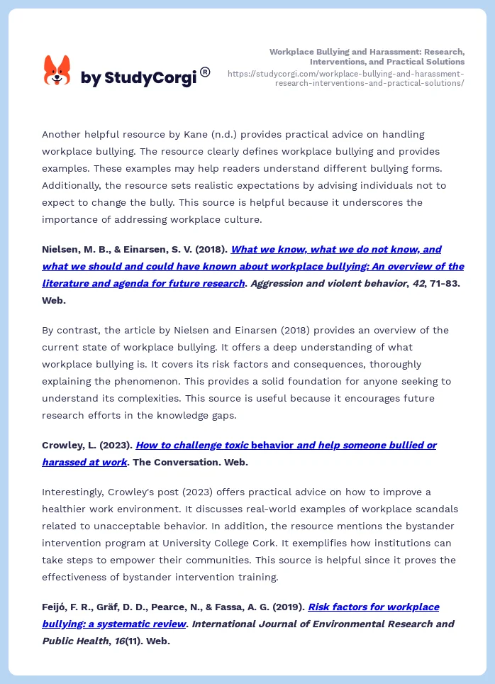 Workplace Bullying and Harassment: Research, Interventions, and Practical Solutions. Page 2