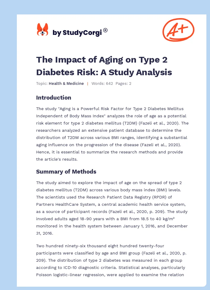 The Impact of Aging on Type 2 Diabetes Risk: A Study Analysis. Page 1