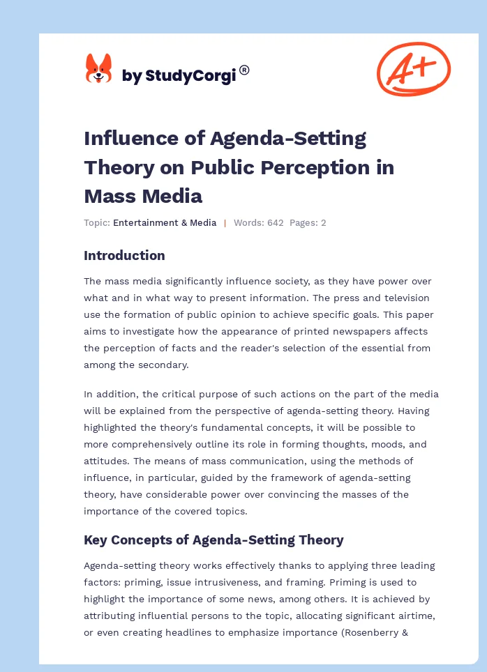 Influence of Agenda-Setting Theory on Public Perception in Mass Media. Page 1