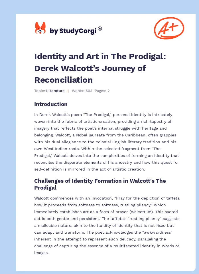 Identity and Art in The Prodigal: Derek Walcott’s Journey of Reconciliation. Page 1