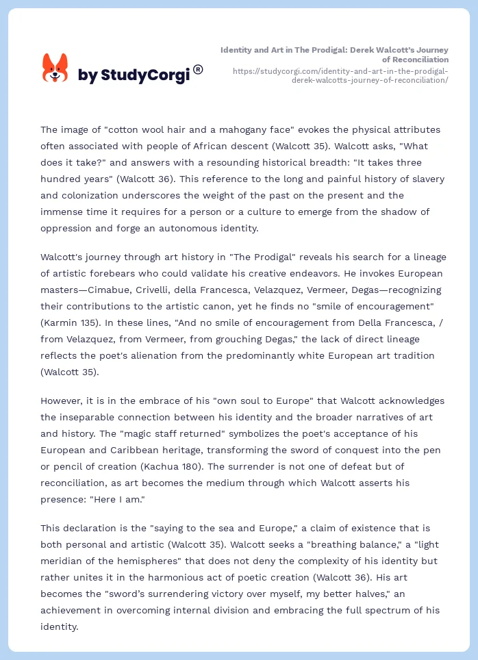 Identity and Art in The Prodigal: Derek Walcott’s Journey of Reconciliation. Page 2