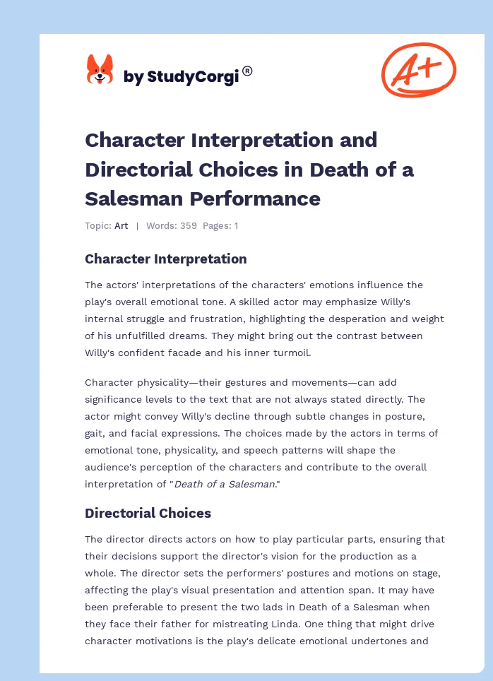 Character Interpretation and Directorial Choices in Death of a Salesman Performance. Page 1