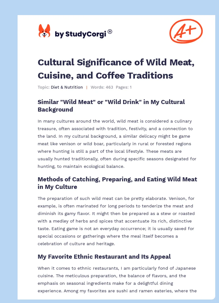 Cultural Significance of Wild Meat, Cuisine, and Coffee Traditions. Page 1