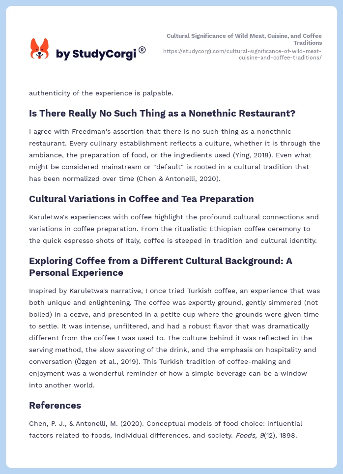 Cultural Significance of Wild Meat, Cuisine, and Coffee Traditions. Page 2