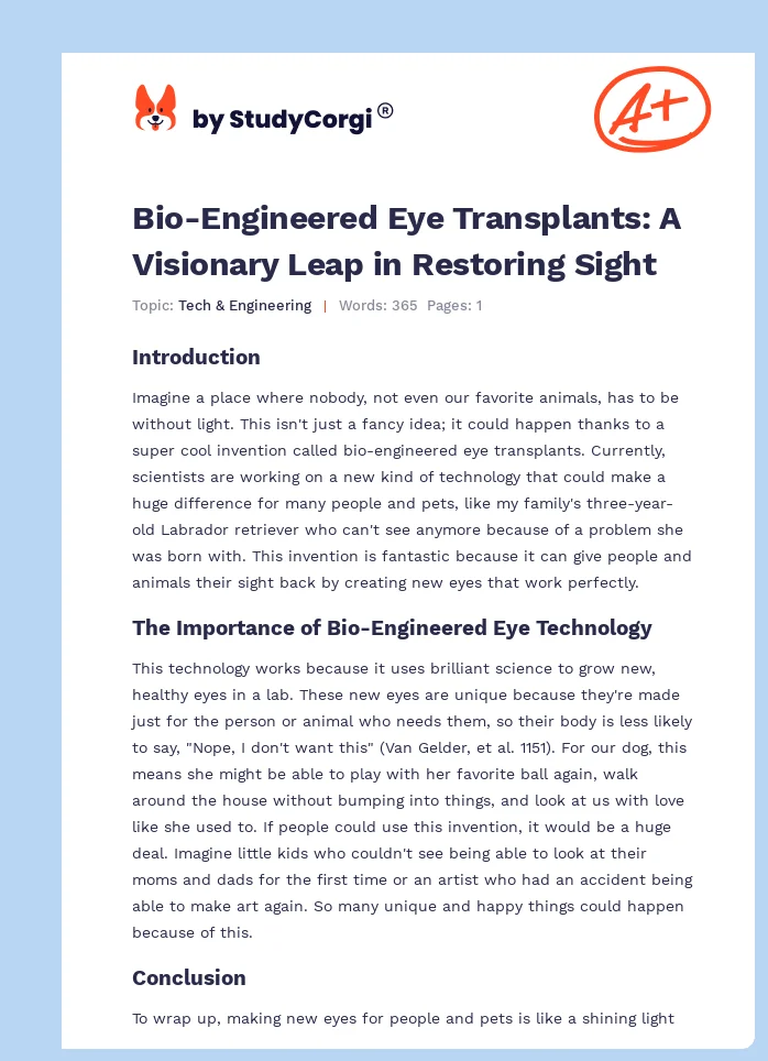 Bio-Engineered Eye Transplants: A Visionary Leap in Restoring Sight. Page 1