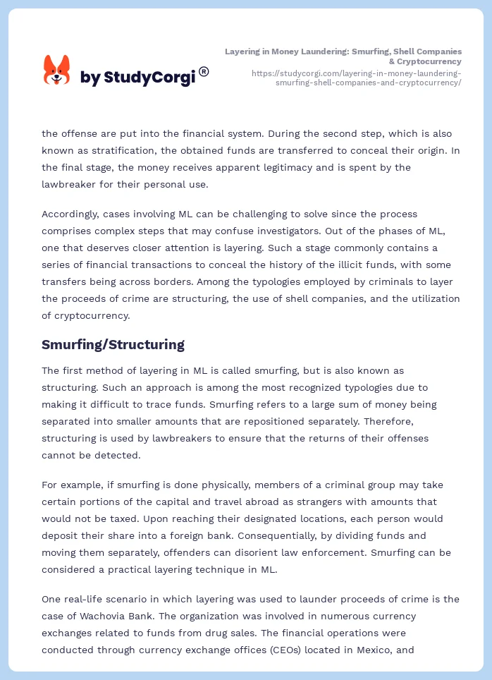 Layering in Money Laundering: Smurfing, Shell Companies & Cryptocurrency. Page 2