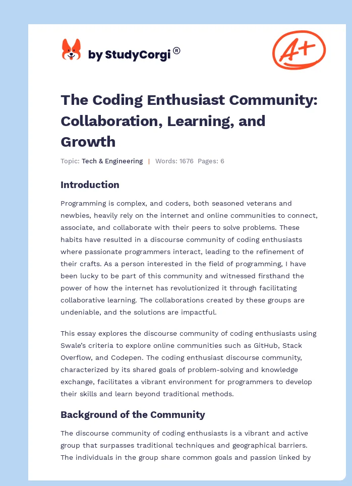 The Coding Enthusiast Community: Collaboration, Learning, and Growth. Page 1