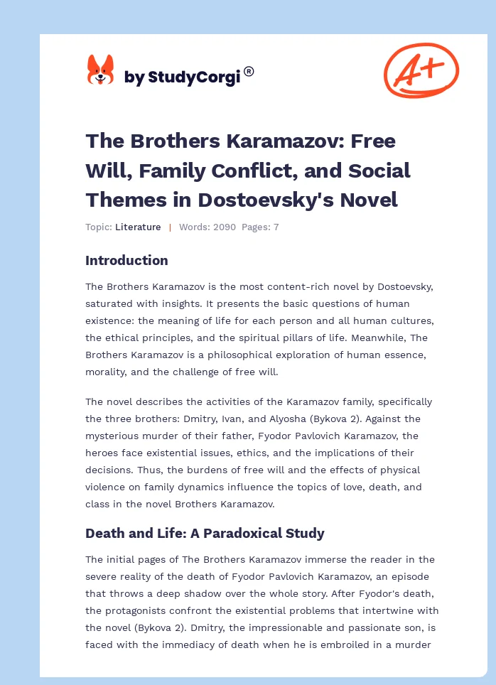 The Brothers Karamazov: Free Will, Family Conflict, and Social Themes in Dostoevsky's Novel. Page 1