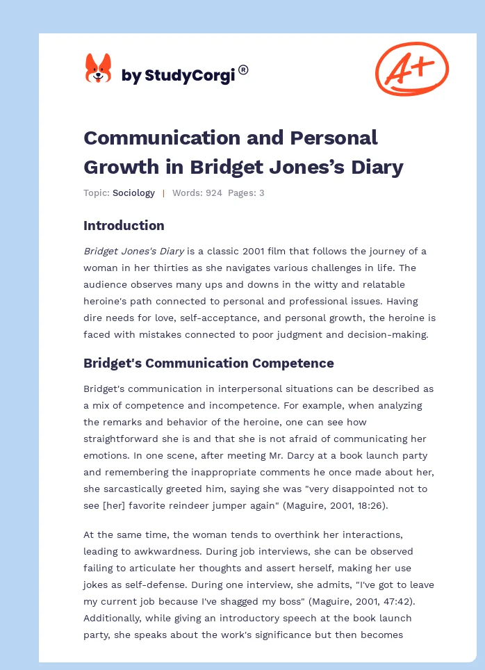 Communication and Personal Growth in Bridget Jones’s Diary. Page 1