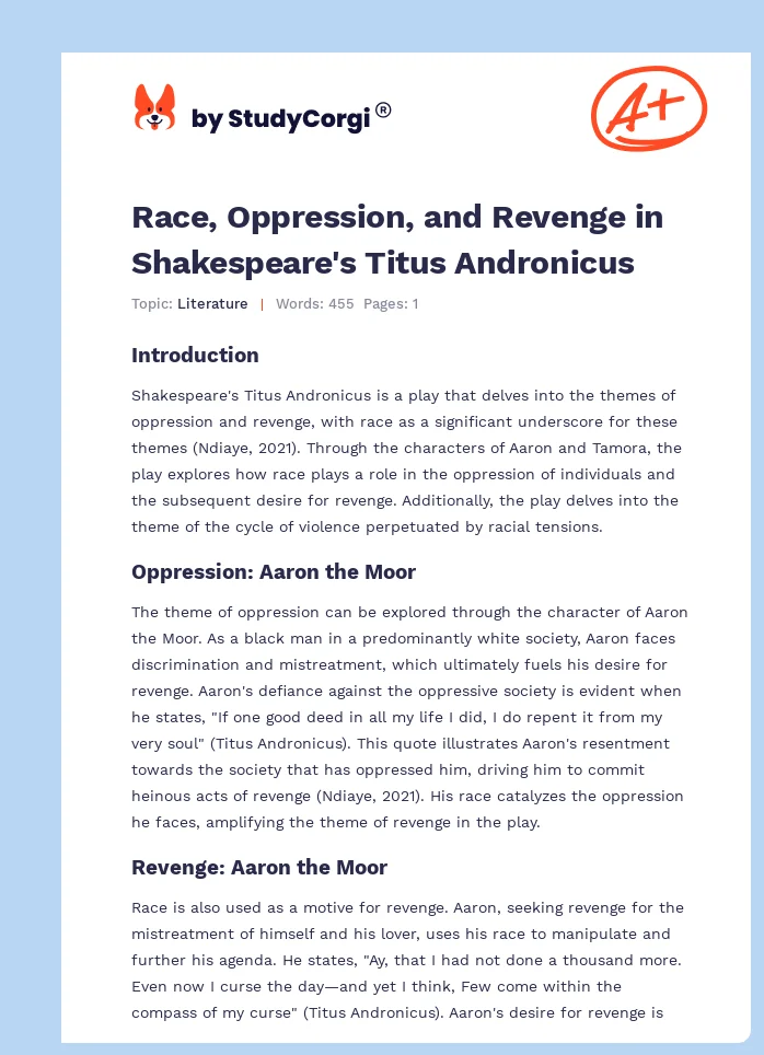 Race, Oppression, and Revenge in Shakespeare's Titus Andronicus. Page 1