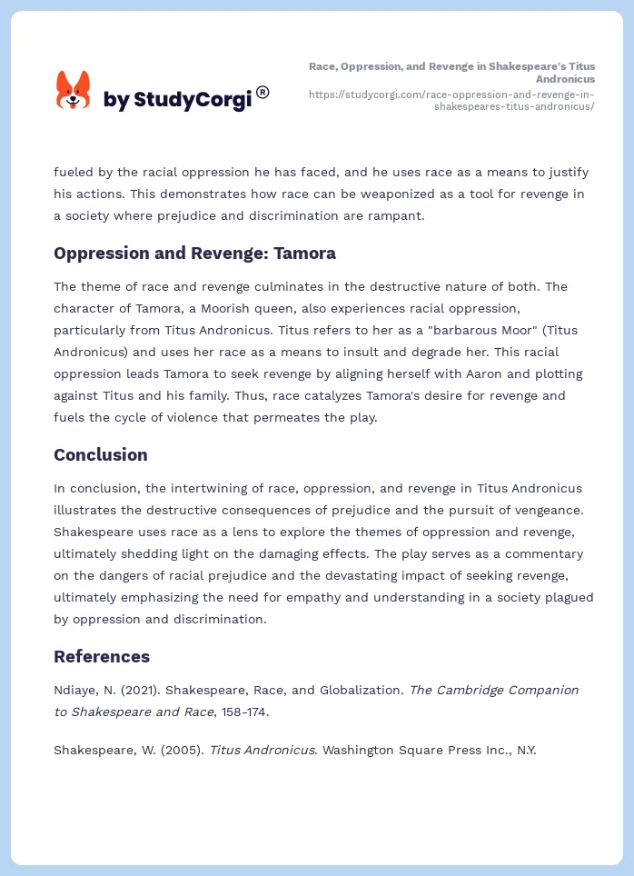 Race, Oppression, and Revenge in Shakespeare's Titus Andronicus. Page 2