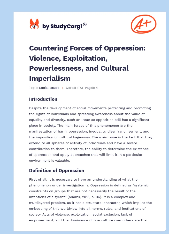 Countering Forces of Oppression: Violence, Exploitation, Powerlessness, and Cultural Imperialism. Page 1