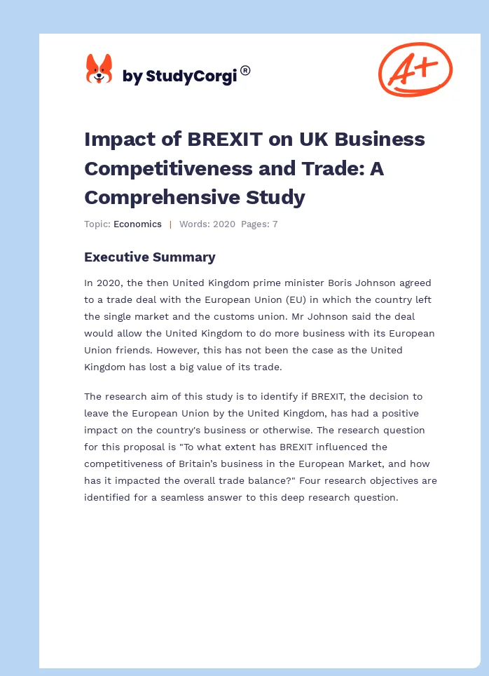 Impact of BREXIT on UK Business Competitiveness and Trade: A Comprehensive Study. Page 1