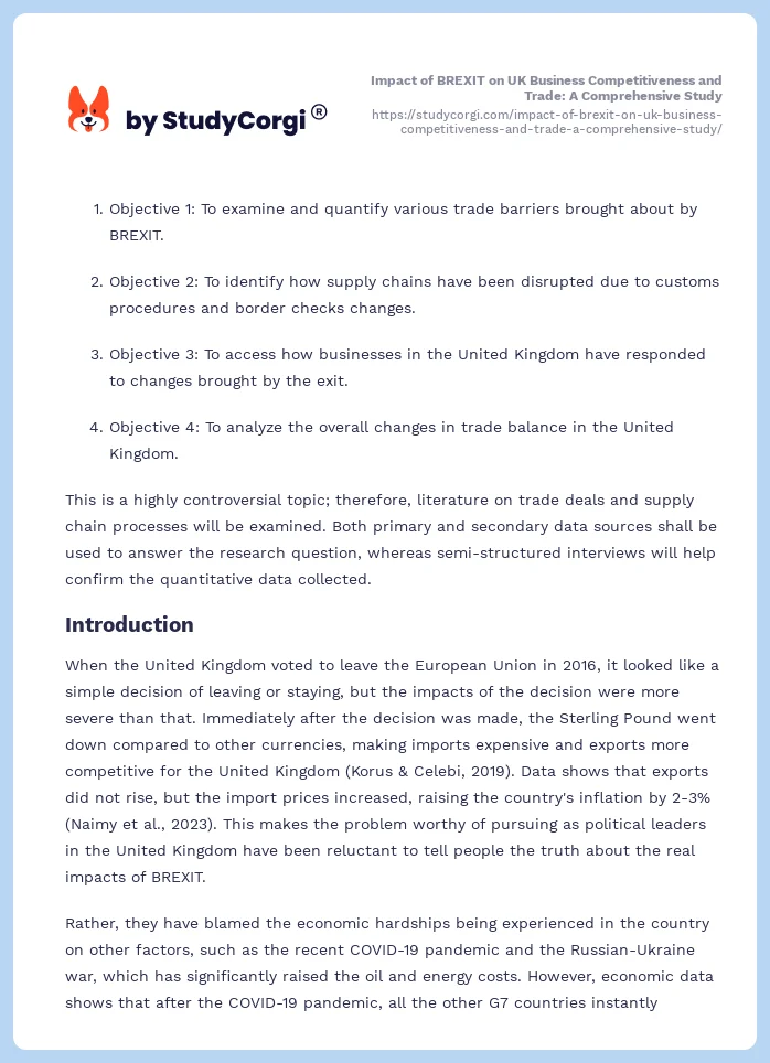 Impact of BREXIT on UK Business Competitiveness and Trade: A Comprehensive Study. Page 2